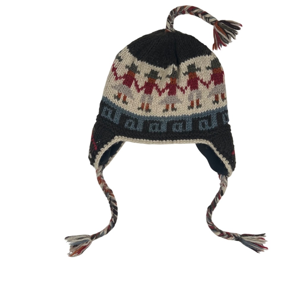 Ganesh Himal 100% Wool Hand Knit Nepal Earflap Beanie Fleece Lined Chullo Hat
